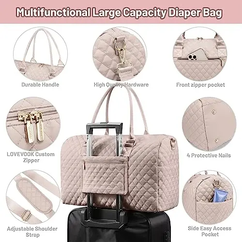 LOVEVOOK Diaper Bag Tote with Pacifier Case and Changing Pad, Large Capacity Mommy Bag for Hospital and Weekender Travel, Functional Baby Bag Newborn Baby Essential - 5