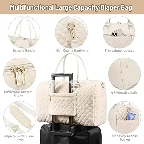 LOVEVOOK Diaper Bag Tote with Pacifier Case and Changing Pad, Large Capacity Mommy Bag for Hospital and Weekender Travel, Functional Baby Bag Newborn Baby Essential - 6