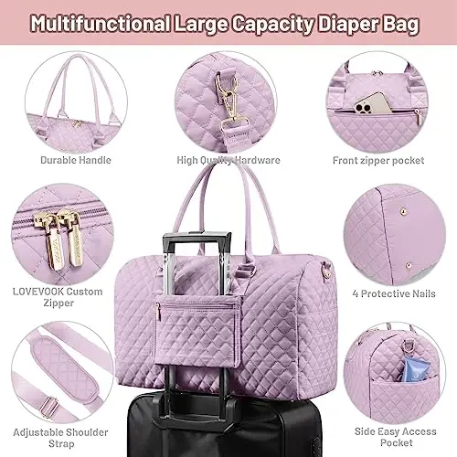 LOVEVOOK Diaper Bag Tote with Pacifier Case and Changing Pad, Large Capacity Mommy Bag for Hospital and Weekender Travel, Functional Baby Bag Newborn Baby Essential - 5