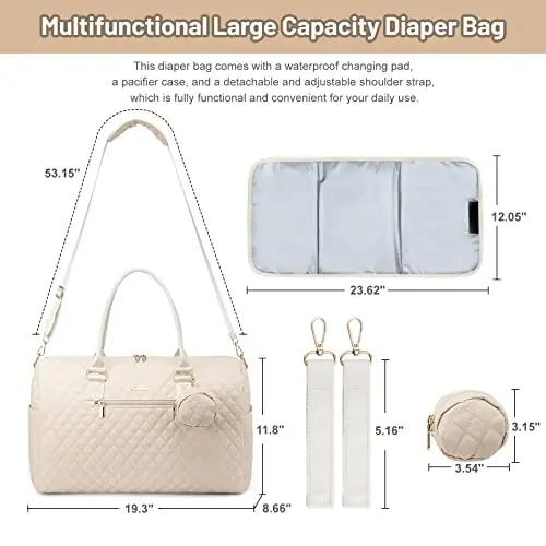 LOVEVOOK Diaper Bag Tote with Pacifier Case and Changing Pad, Large Capacity Mommy Bag for Hospital and Weekender Travel, Functional Baby Bag Newborn Baby Essential - 4