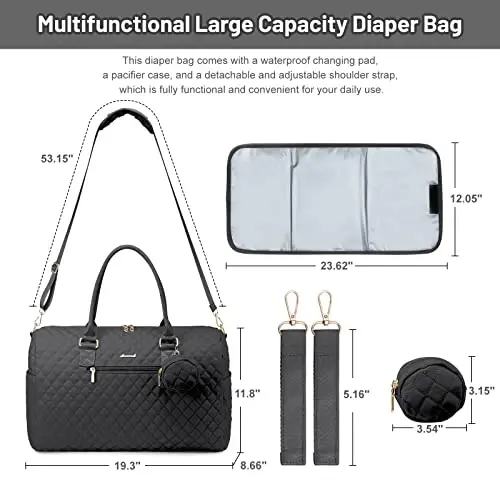 LOVEVOOK Diaper Bag Tote with Pacifier Case and Changing Pad, Large Capacity Mommy Bag for Hospital and Weekender Travel, Functional Baby Bag Newborn Baby Essential, Black - 4