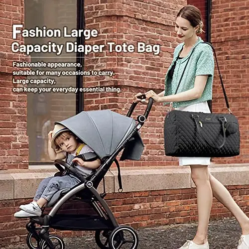LOVEVOOK Diaper Bag Tote with Pacifier Case and Changing Pad, Large Capacity Mommy Bag for Hospital and Weekender Travel, Functional Baby Bag Newborn Baby Essential, Black - 3