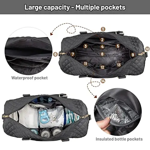 LOVEVOOK Diaper Bag Tote with Pacifier Case and Changing Pad, Large Capacity Mommy Bag for Hospital and Weekender Travel, Functional Baby Bag Newborn Baby Essential, Black - 5
