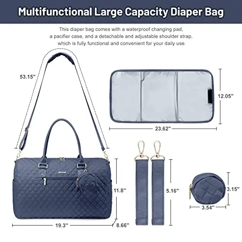 LOVEVOOK Diaper Bag Tote with Pacifier Case and Changing Pad, Large Capacity Mommy Bag for Hospital and Weekender Travel, Functional Baby Bag Newborn Baby Essential, Blue - 4