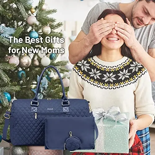 LOVEVOOK Diaper Bag Tote with Pacifier Case and Changing Pad, Large Capacity Mommy Bag for Hospital and Weekender Travel, Functional Baby Bag Newborn Baby Essential, Blue - LOVEVOOK
