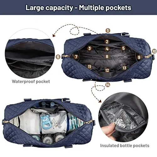 LOVEVOOK Diaper Bag Tote with Pacifier Case and Changing Pad, Large Capacity Mommy Bag for Hospital and Weekender Travel, Functional Baby Bag Newborn Baby Essential, Blue - 5