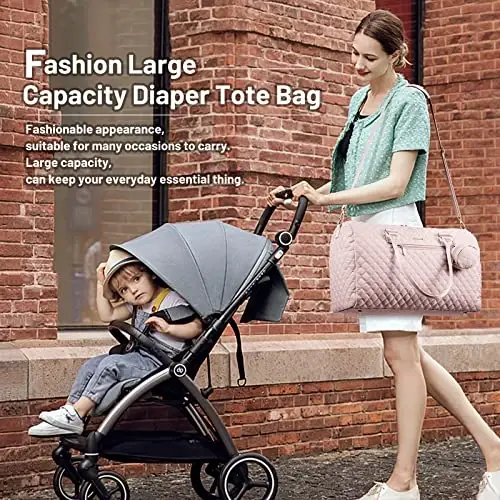 LOVEVOOK Diaper Bag Tote with Pacifier Case and Changing Pad, Large Capacity Mommy Bag for Hospital and Weekender Travel, Functional Baby Bag Newborn Baby Essential, Pink - 3