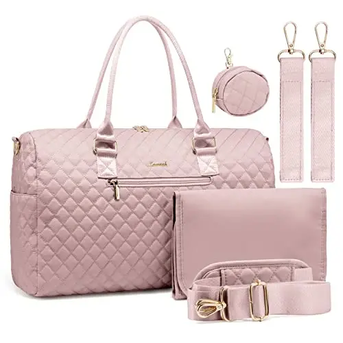 LOVEVOOK Diaper Bag Tote with Pacifier Case and Changing Pad, Large Capacity Mommy Bag for Hospital and Weekender Travel, Functional Baby Bag Newborn Baby Essential, Pink - LOVEVOOK (1)