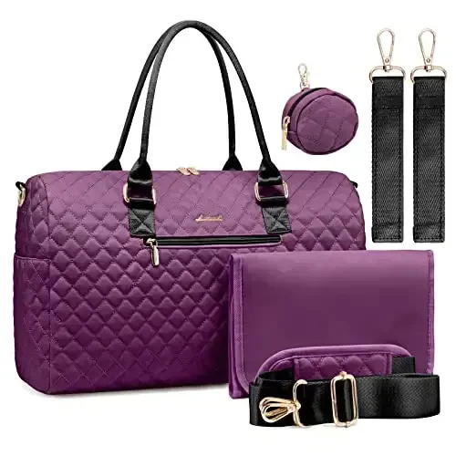 LOVEVOOK Diaper Bag Tote with Pacifier Case and Changing Pad, Large Capacity Mommy Bag for Hospital and Weekender Travel, Functional Baby Bag Newborn Baby Essential, Purple - 1