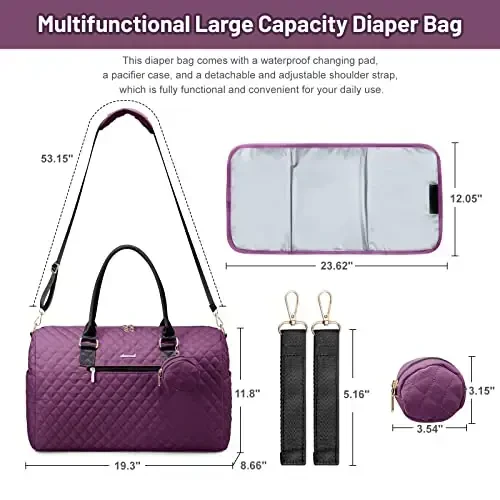 LOVEVOOK Diaper Bag Tote with Pacifier Case and Changing Pad, Large Capacity Mommy Bag for Hospital and Weekender Travel, Functional Baby Bag Newborn Baby Essential, Purple - 3