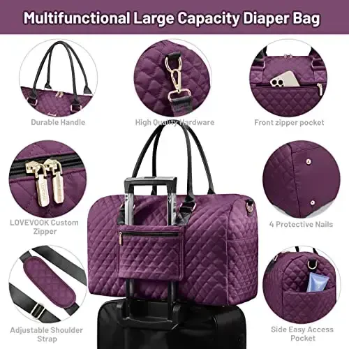 LOVEVOOK Diaper Bag Tote with Pacifier Case and Changing Pad, Large Capacity Mommy Bag for Hospital and Weekender Travel, Functional Baby Bag Newborn Baby Essential, Purple - 6
