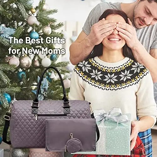 LOVEVOOK Diaper Bag Tote with Pacifier Case and Changing Pad, Large Capacity Mommy Bag for Hospital and Weekender Travel, Functional Baby Bag Newborn Baby Essential, Purple Gray - 1