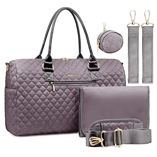 LOVEVOOK Diaper Bag Tote with Pacifier Case and Changing Pad, Large Capacity Mommy Bag for Hospital and Weekender Travel, Functional Baby Bag Newborn Baby Essential, Purple Gray - LOVEVOOK (1)