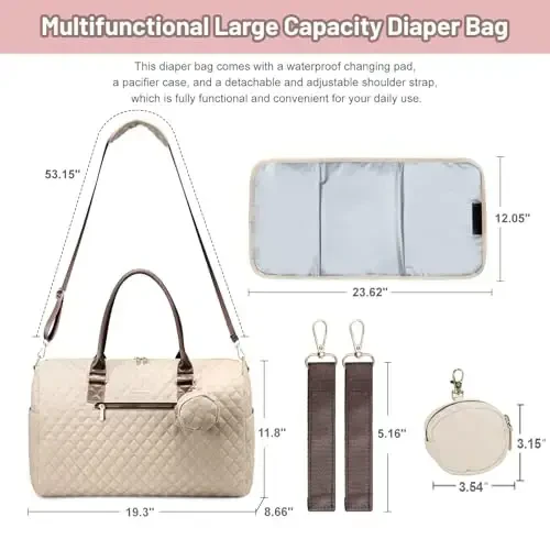 LOVEVOOK Diaper Bag Tote with Pacifier Case and Changing Pad, Large Capacity Mommy Bag for Hospital and Weekender Travel, Functional Baby Bags Newborn Baby Essential - 3