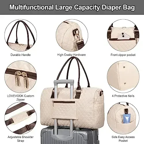 LOVEVOOK Diaper Bag Tote with Pacifier Case and Changing Pad, Large Capacity Mommy Bag for Hospital and Weekender Travel, Functional Baby Bags Newborn Baby Essential - 5