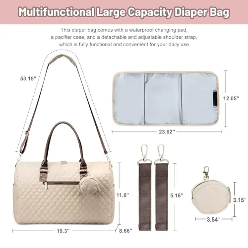 LOVEVOOK Diaper Bag Tote with Pacifier Case and Changing Pad, Large Capacity Mommy Bag for Hospital and Weekender Travel, Functional Baby Bags Newborn Baby Essential - 3
