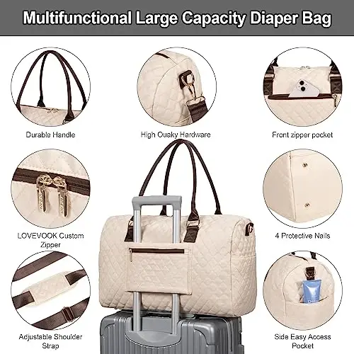 LOVEVOOK Diaper Bag Tote with Pacifier Case and Changing Pad, Large Capacity Mommy Bag for Hospital and Weekender Travel, Functional Baby Bags Newborn Baby Essential - 5