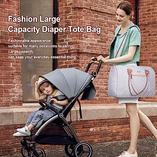 LOVEVOOK Diaper Bag Tote with Pacifier Case and Changing Pad, Large Capacity Mommy Bag for Hospital and Weekender Travel, Functional Baby Bags Newborn Baby Essential - LOVEVOOK (1)