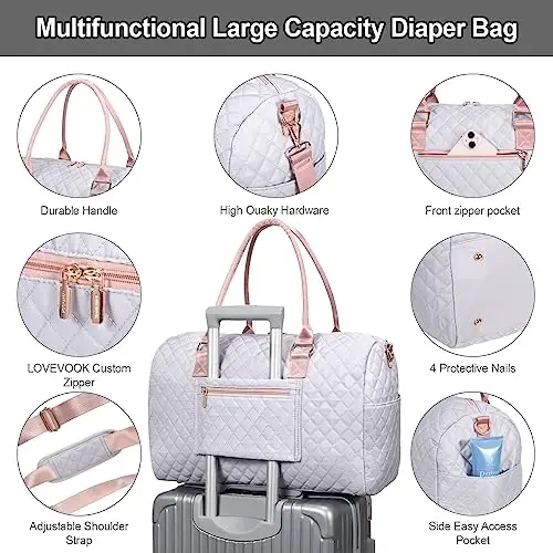 LOVEVOOK Diaper Bag Tote with Pacifier Case and Changing Pad, Large Capacity Mommy Bag for Hospital and Weekender Travel, Functional Baby Bags Newborn Baby Essential - 5