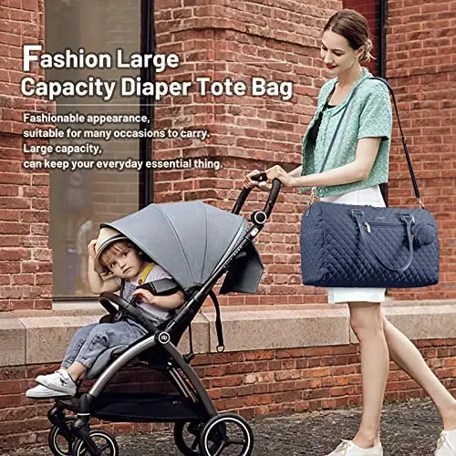 LOVEVOOK Diaper Bag Tote with Pacifier Case and Changing Pad, Large Capacity Mommy Bag for Hospital and Weekender Travel, Functional Baby Bag Newborn Baby Essential, Blue - 3