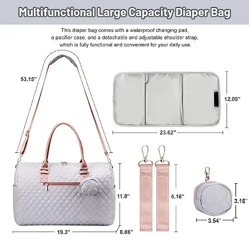 LOVEVOOK Diaper Bag Tote with Pacifier Case and Changing Pad, Large Capacity Mommy Bag for Hospital and Weekender Travel, Functional Baby Bags Newborn Baby Essential - 3