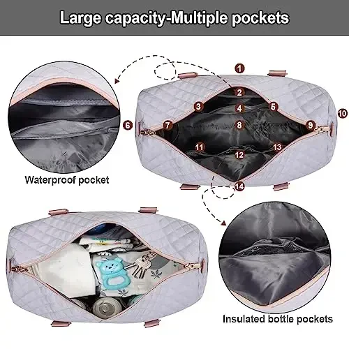 LOVEVOOK Diaper Bag Tote with Pacifier Case and Changing Pad, Large Capacity Mommy Bag for Hospital and Weekender Travel, Functional Baby Bags Newborn Baby Essential - 4