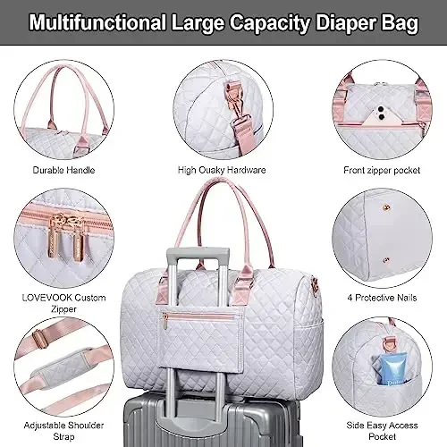 LOVEVOOK Diaper Bag Tote with Pacifier Case and Changing Pad, Large Capacity Mommy Bag for Hospital and Weekender Travel, Functional Baby Bags Newborn Baby Essential - 5