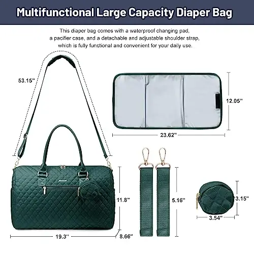LOVEVOOK Diaper Bag Tote with Pacifier Case and Changing Pad, Large Capacity Mommy Bag for Hospital and Weekender Travel, Functional Baby Bag Newborn Baby Essential - 3