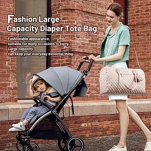 LOVEVOOK Diaper Bag Tote with Pacifier Case and Changing Pad, Large Capacity Mommy Bag for Hospital and Weekender Travel, Functional Baby Bag Newborn Baby Essential - 2