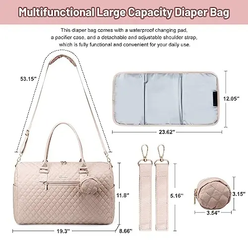 LOVEVOOK Diaper Bag Tote with Pacifier Case and Changing Pad, Large Capacity Mommy Bag for Hospital and Weekender Travel, Functional Baby Bag Newborn Baby Essential - 3