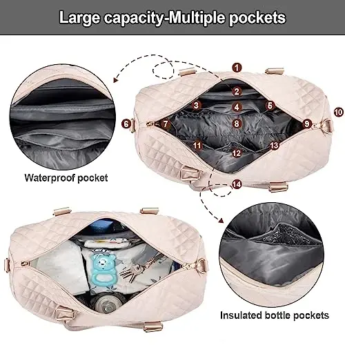 LOVEVOOK Diaper Bag Tote with Pacifier Case and Changing Pad, Large Capacity Mommy Bag for Hospital and Weekender Travel, Functional Baby Bag Newborn Baby Essential - 4