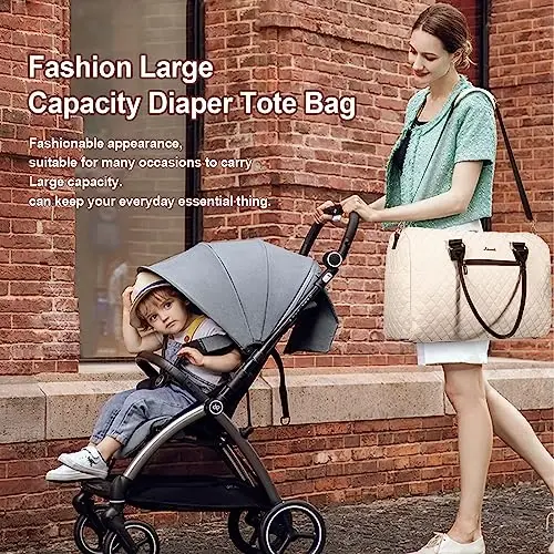 LOVEVOOK Diaper Bag Tote with Pacifier Case and Changing Pad, Large Capacity Mommy Bag for Hospital and Weekender Travel, Functional Baby Bags Newborn Baby Essential - 2