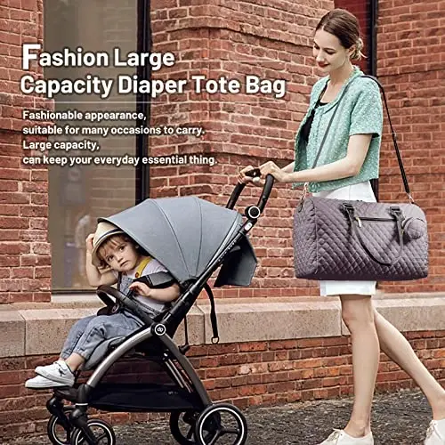 LOVEVOOK Diaper Bag Tote with Pacifier Case and Changing Pad, Large Capacity Mommy Bag for Hospital and Weekender Travel, Functional Baby Bag Newborn Baby Essential, Purple Gray - 3
