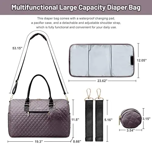 LOVEVOOK Diaper Bag Tote with Pacifier Case and Changing Pad, Large Capacity Mommy Bag for Hospital and Weekender Travel, Functional Baby Bag Newborn Baby Essential, Purple Gray - 4