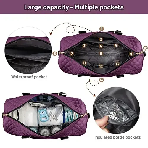 LOVEVOOK Diaper Bag Tote with Pacifier Case and Changing Pad, Large Capacity Mommy Bag for Hospital and Weekender Travel, Functional Baby Bag Newborn Baby Essential, Purple - 4