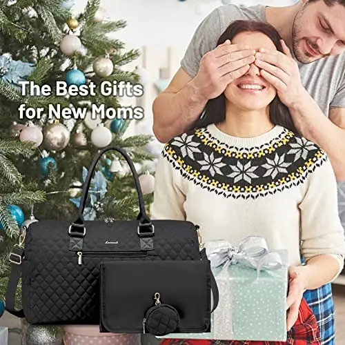 LOVEVOOK Diaper Bag Tote with Pacifier Case and Changing Pad, Large Capacity Mommy Bag for Hospital and Weekender Travel, Functional Baby Bag Newborn Baby Essential, Black - 1