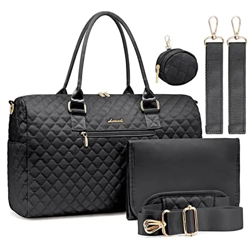 LOVEVOOK Diaper Bag Tote with Pacifier Case and Changing Pad, Large Capacity Mommy Bag for Hospital and Weekender Travel, Functional Baby Bag Newborn Baby Essential, Black - 2