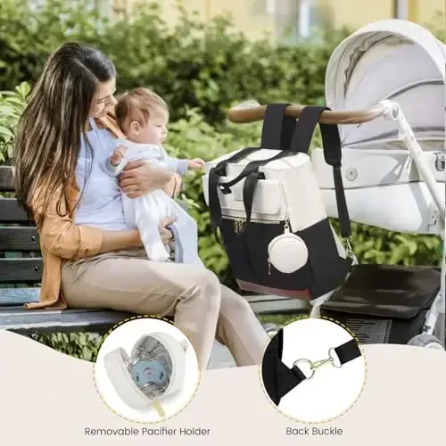 LOVEVOOK Diaper Bag Backpack,Diaper Tote Bag with Insulated Pockets,Baby Bag for Girl Boy with Changing Pad,Large Baby Diaper Bag with Pacifier Case,Anti-Theft Travel Backpack for Women - 5