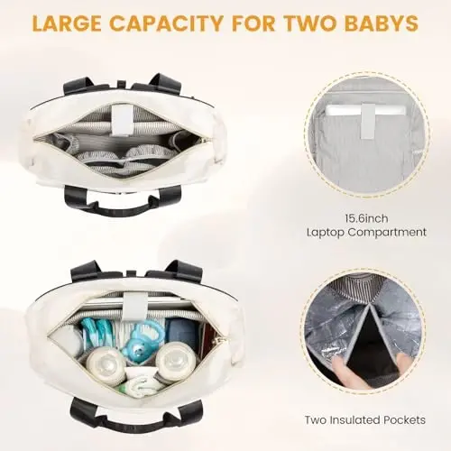 LOVEVOOK Diaper Bag Backpack,Diaper Tote Bag with Insulated Pockets,Baby Bag for Girl Boy with Changing Pad,Large Baby Diaper Bag with Pacifier Case,Anti-Theft Travel Backpack for Women - 3