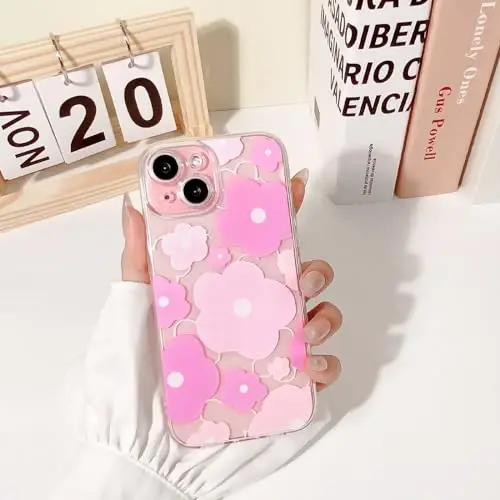 Lovmooful bilan mos keladigan iPhone 15 uchun g'ilof, qizlar va ayollar uchun chiroyli tiniq yog'li gul naqshli, yumshoq TPU zarbaga chidamli himoya, iPhone 15 uchun - pushti gul - 3