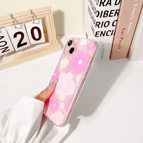 Lovmooful bilan mos keladigan iPhone 15 uchun g'ilof, qizlar va ayollar uchun chiroyli tiniq yog'li gul naqshli, yumshoq TPU zarbaga chidamli himoya, iPhone 15 uchun - pushti gul - 5