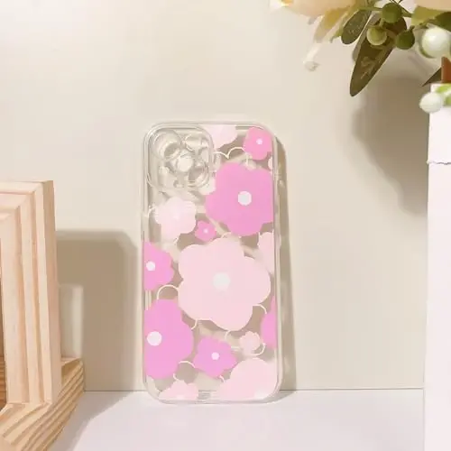 Lovmooful bilan mos keladigan iPhone 15 uchun g'ilof, qizlar va ayollar uchun chiroyli tiniq yog'li gul naqshli, yumshoq TPU zarbaga chidamli himoya, iPhone 15 uchun - pushti gul - 6