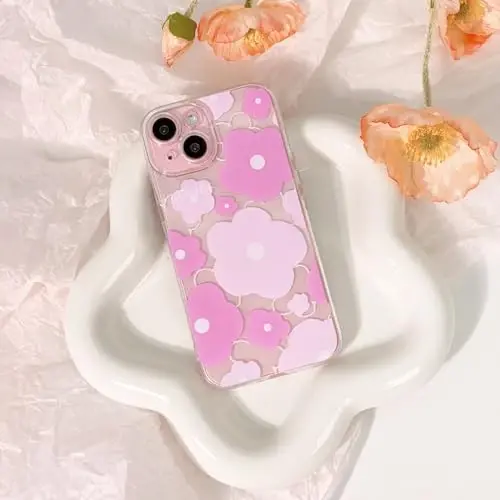 Lovmooful bilan mos keladigan iPhone 15 uchun g'ilof, qizlar va ayollar uchun chiroyli tiniq yog'li gul naqshli, yumshoq TPU zarbaga chidamli himoya, iPhone 15 uchun - pushti gul - 2