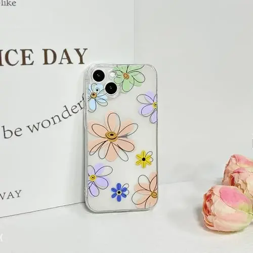Lovmooful Compatible for iPhone 15 Case Cute Clear Flower Floral Color Design for Girls Women Soft TPU Shockproof Protective Girly for iPhone 15-Big Color Flower - 3