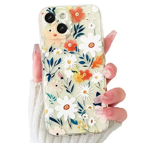 Lovmooful Compatible for iPhone 15 Case Cute Clear Flower Floral Color Design for Girls Women Soft TPU Shockproof Protective Girly for iPhone 15-Big Floral - 1