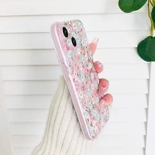 Lovmooful Compatible for iPhone 15 Case Cute Clear Flower Floral Color Design for Girls Women Soft TPU Shockproof Protective Girly for iPhone 15-Blue&Pink Floral - 5