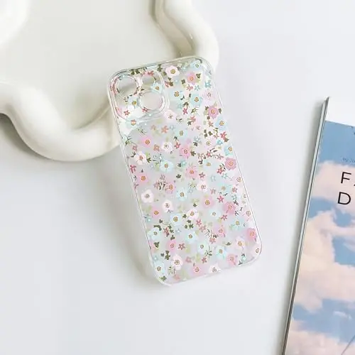 Lovmooful Compatible for iPhone 15 Case Cute Clear Flower Floral Color Design for Girls Women Soft TPU Shockproof Protective Girly for iPhone 15-Blue&Pink Floral - 6