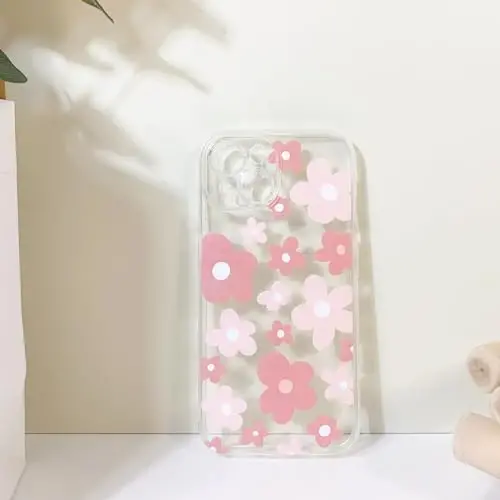 Lovmooful Compatible for iPhone 15 Case Cute Clear Flower Floral Color Design for Girls Women Soft TPU Shockproof Protective Girly for iPhone 15 - Pink Flower - 6
