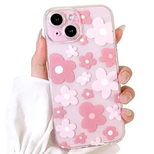 Lovmooful Compatible for iPhone 15 Case Cute Clear Flower Floral Color Design for Girls Women Soft TPU Shockproof Protective Girly for iPhone 15 - Pink Flower 