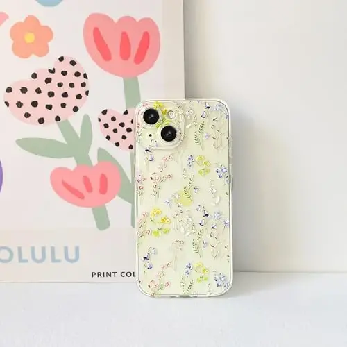 Lovmooful Compatible for iPhone 15 Case Cute Clear Flower Floral Color Design for Girls Women Soft TPU Shockproof Protective Girly for iPhone 15-Purple Floral - 4